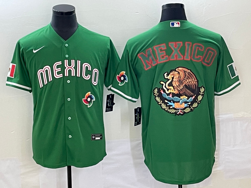 Men's Mexico Baseball 2023 Green Team Big Logo World Baseball Classic Stitched Jersey Men's Mexico Baseball 2023 Green Team Big Logo World Baseball Classic Stitched Jersey